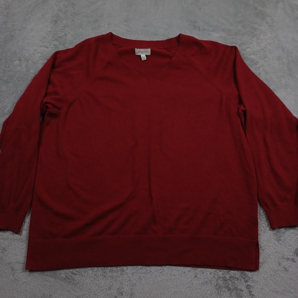 Lucky Brand Sweater Womens XL Red V Neck Pullover Preppy‎ Casual